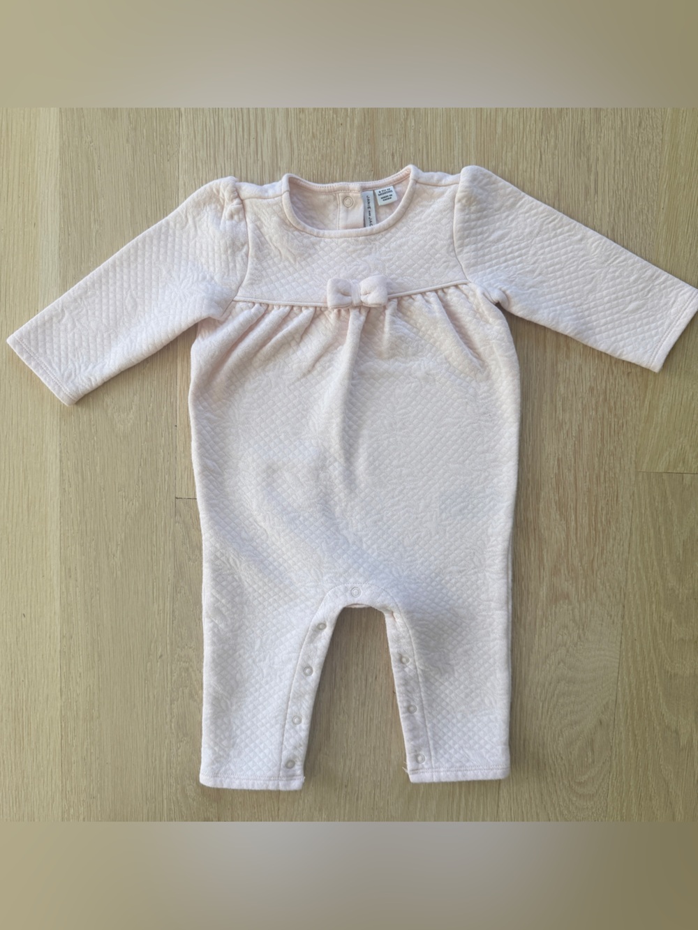 Janie and Jack Soft Pink Quilted Baby One-Piece with Bow - Size 6-12 months